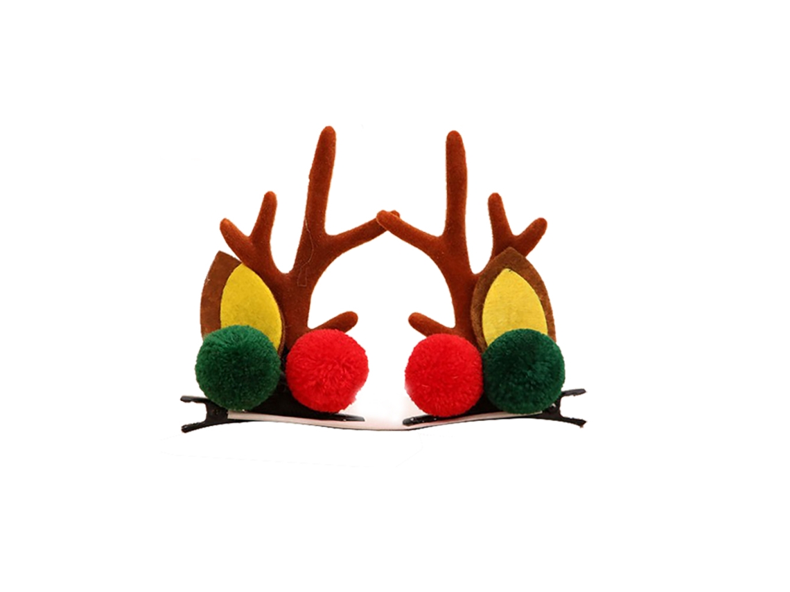 Conjunto De Grampos Acessório Infantil Natalino Com Antenas E Pelúcia