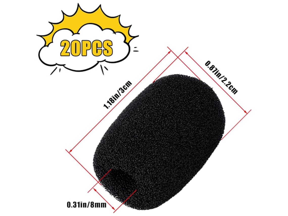 Preto 20 Mini Protetores de Vento para Microfone, Capas de Espuma para Proteção. AQUAFORGE