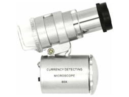 Lupa Microscópio de Bolso com Led Ajustável 60x e Luz Uv para Detecção de Moedas e Notas Falsas