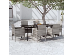 Vidaxl 7 Pcs Conjunto De Jantar P/ Jardim C/ Almofadões Cinza E Preto