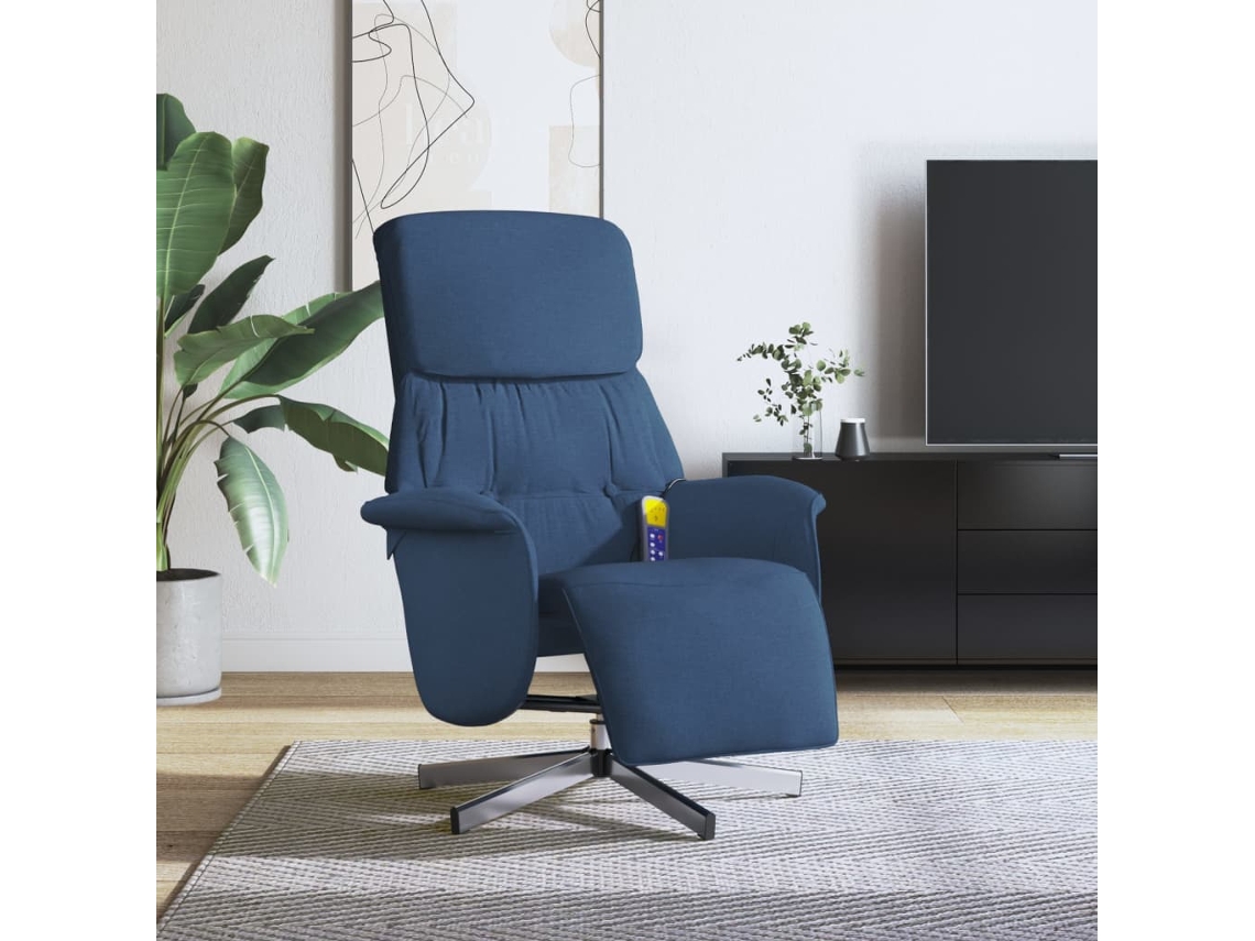 Vidaxl Cadeira De Massagens Reclinável C/ Apoio De Pés Tecido Azul