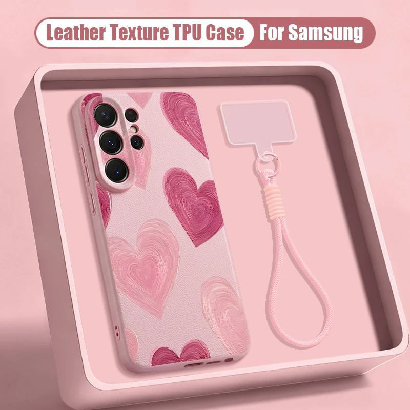 Capa Para Celular Galaxy A26 5g Com Estampa De Coração E Cordão Macio (corda Rosa).
