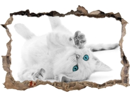 Adesivo de parede com gatinho fofo de olhos azuis, ideal para sala de estar, quarto, cozinha, escritório, para adultos e crianças, 50x70cm