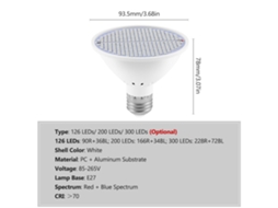 Lâmpada de Crescimento LED E27 300 Leds Espectro Vermelho e Azul para Plantas Internas Mudas Suculentas Estufa | S/MARCA