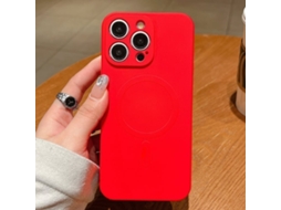 Capa Magsafe Para Iphone 16 Pro - Silicone Líquido Com Cor Sólida | Magnética - Vermelha