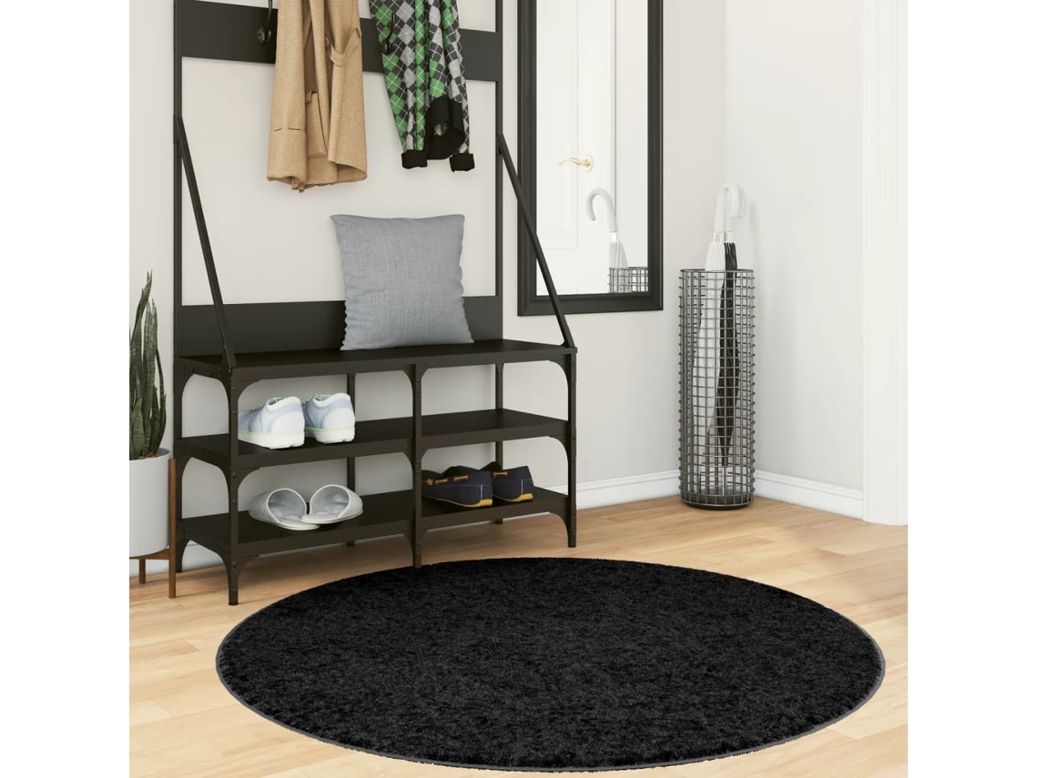 Vidaxl Tapete De Pelo Curto Oviedo Ø 120 Cm Preto