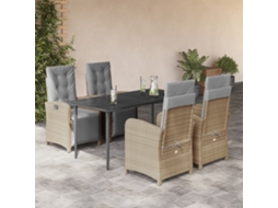 Vidaxl 5 Pcs Conjunto De Jantar P/ Jardim Com Almofadões Vime Pe Bege