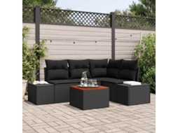 Vidaxl Conjunto De Sofá De Jardim 5 Pcs Preto Vime Pe