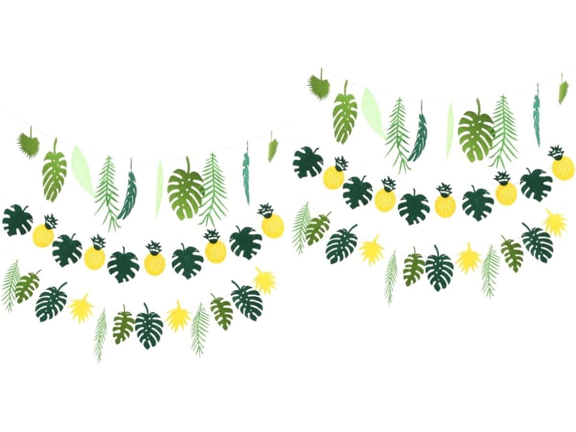 2 Conjuntos De Decoração De Parede Com Folhas E Bandeiras Para Festa