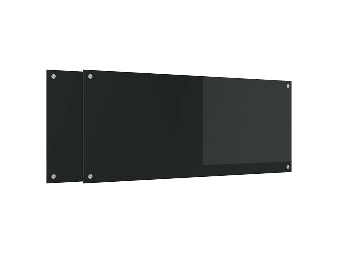 Conjunto 2 Backsplash De Vidro Temperado Para Cozinha Vidaxl Preto Vidro Temperado