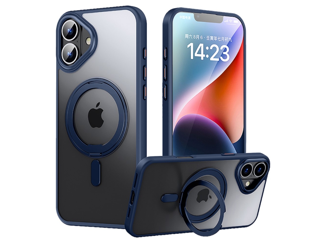 Casa Em Tpu Magnético Com Suporte Para Apple Iphone 16 - Azul Escuro