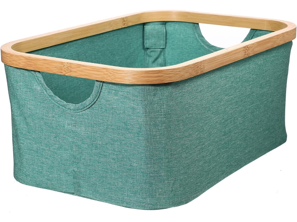 Cesto de Roupa Suja AQUAFORGE em tecido verde, organizador doméstico