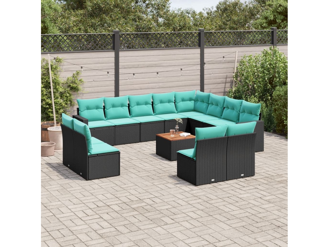 Vidaxl 13 Pcs Conjunto De Sofás De Jardim Com Almofadões Vime Pe Preto