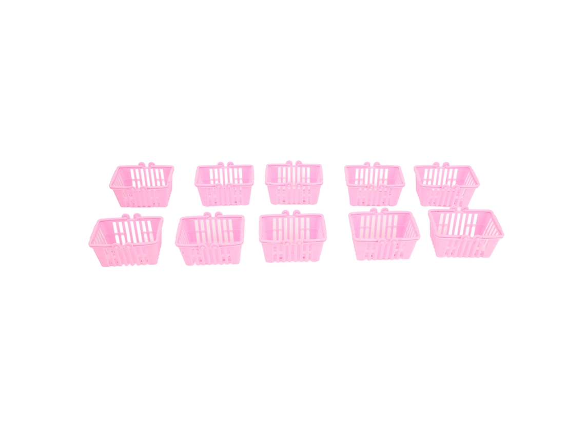 Mali 10pcs Cesta de Compras Miniatura de Casinha de Bonecas Plástica Rosa para Artesanato Diy Decoração