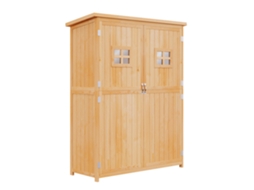 Galpão De Jardim De Madeira, Solar, 127,5l X 50w X 164h Cm, 2 Prateleiras, 2 Portas, 2 Janelas, Telhado Betuminoso Impermeável