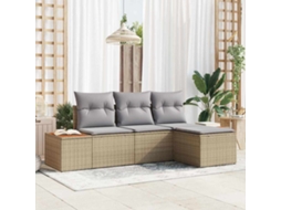 Vidaxl Conjunto De Sofá De Jardim 4 Unid. Bege Vime Pe