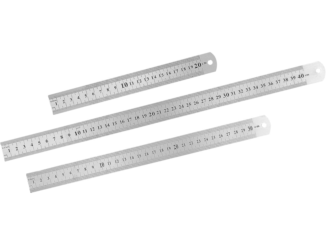 Régua De Metal Em Aço Inoxidável, 3 Peças, Escala Dupla, 30cm, Fácil De Guardar, Com Furo Para Pendurar, Ideal Para