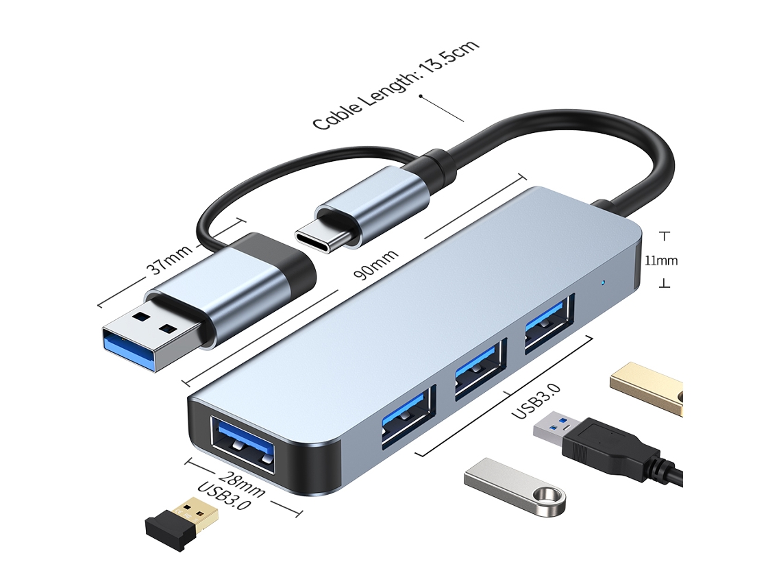 Hub Type C Para Usb 3.0 Com 4 Portas Estação De Docking Ultra Fina Plug And Play