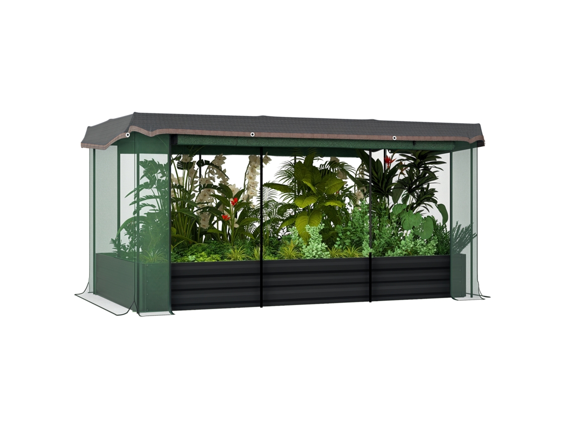 Canteiro Elevado com Rede de Proteção para Aves e Proteção Solar,estrutura Metálica,230x110x110cm,cinza/verde/preto BTFORUS