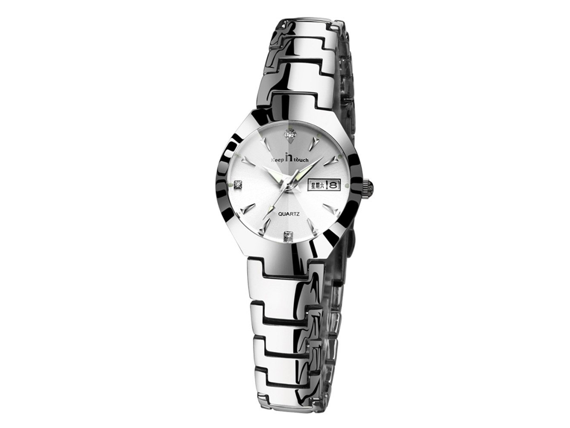Relógio de quartzo para casais, pulseira feminina de estilo moderno e simples, prata e branco.