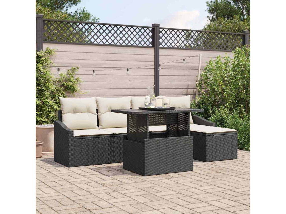 Vidaxl Conjunto De Sofá De Jardim 6 Unid. Preto E Creme Vime Pe