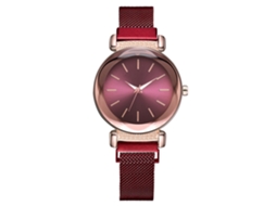 Relógio de Pulso Feminino Casual de Quartzo com Pulseira de Liga e Strass Vermelho