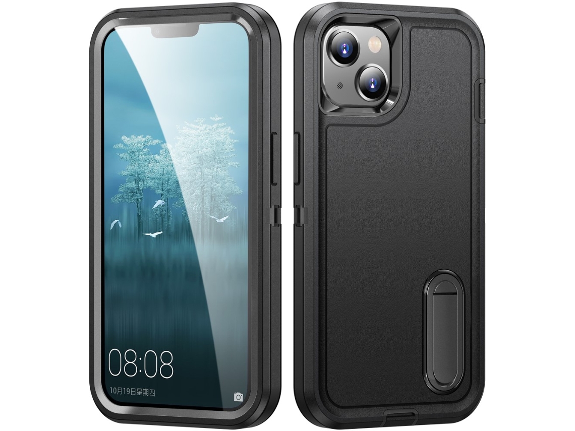 Suporte Casa Quedas Para Iphone 15 Plus Pele Sintética Anti-choque Preto