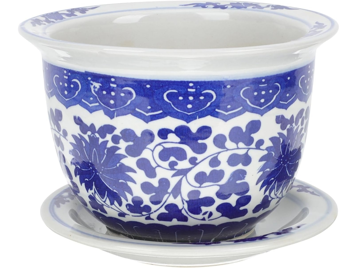 Vaso De Cerâmica Com Bandeja, Para Plantas De Interior E Exterior, Design Chinês Elegante Para Decor