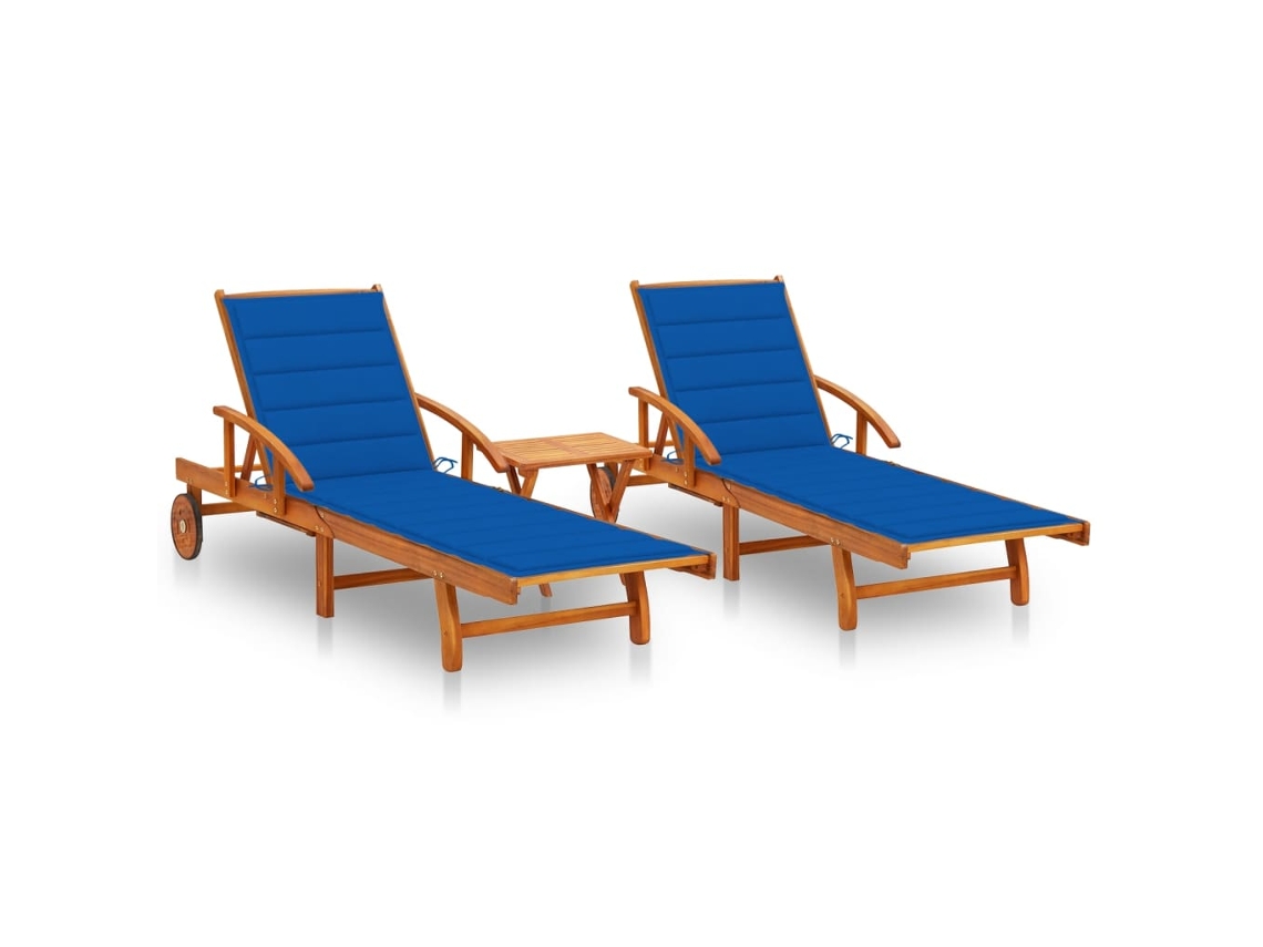 Vidaxl Espreguiçadeiras Com Mesa E Almofadões 2 Pcs Acácia Maciça