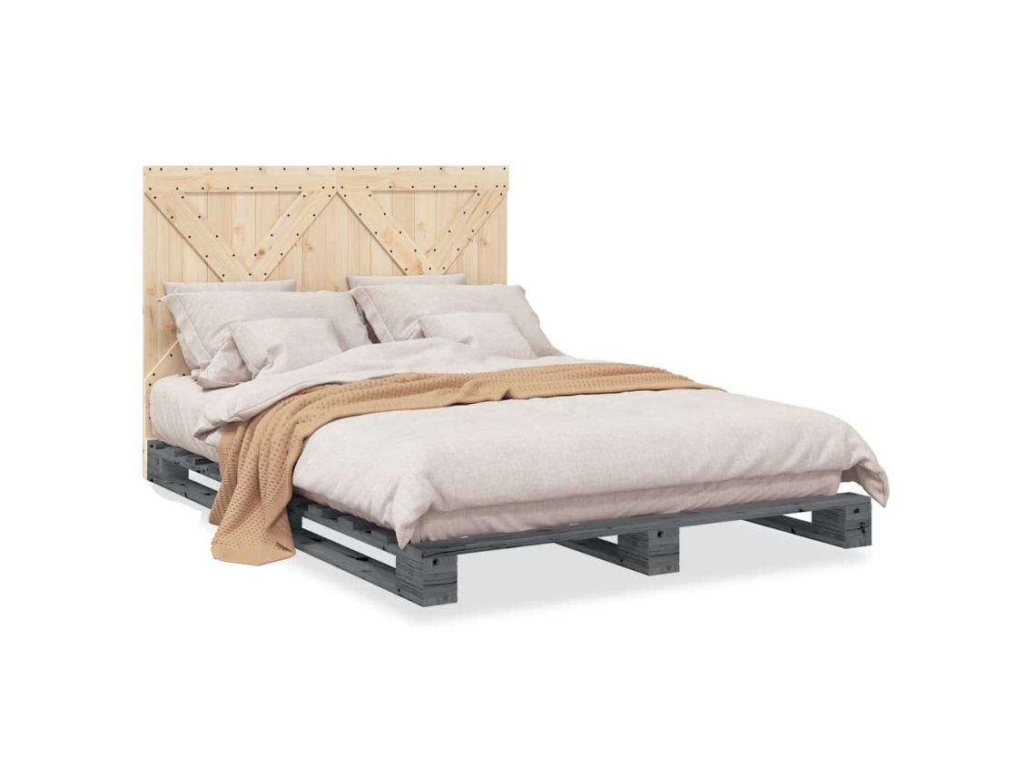 Estrutura de Cama com Cabeceira Pinho Maciço Cinzento MAISON EXCLUSIVE (160x200 cm)