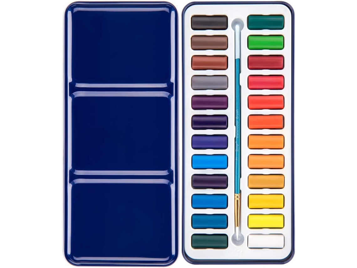 Conjunto de Tinta Aquarela com Pincel, 12/18/24 Cores para Uso em Tecido, Pedra, Madeira e Papel. SFUSHOS