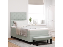 Cama Box Com Colchão Banco Cinza Claro 100x200 Cm Veludo