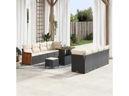 Vidaxl Conjunto De Sofá De Jardim 12 Pcs Preto E Creme Vime Pe