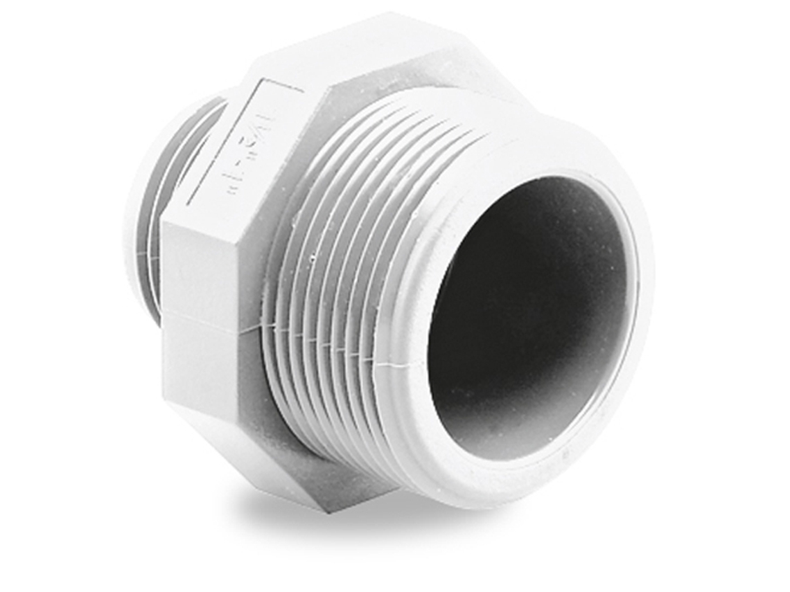 Machão Roscado Reduzido PVC Pressão M-M 1 1/4X 2 1/2 Branco HIDROTEN