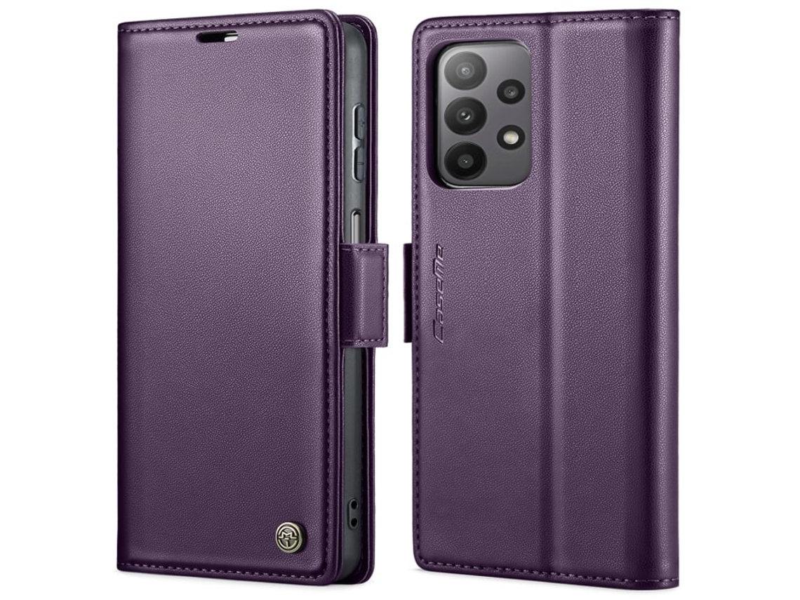 Capa Para Samsung Galaxy A23 Borboleta Fivela Litchi Textura De Telefone De Couro Rfid Antirroubo Roxo Perolado