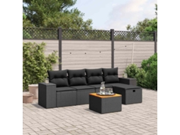 Vidaxl 6 Pcs Conjunto Sofás De Jardim C/ Almofadões Vime Pe Preto