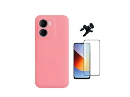 Kit Vidro Temperado Capa Silicone Líquido Suporte Magnético Reforçado Phonecare Para Xiaomi Redmi 15a - Rosa