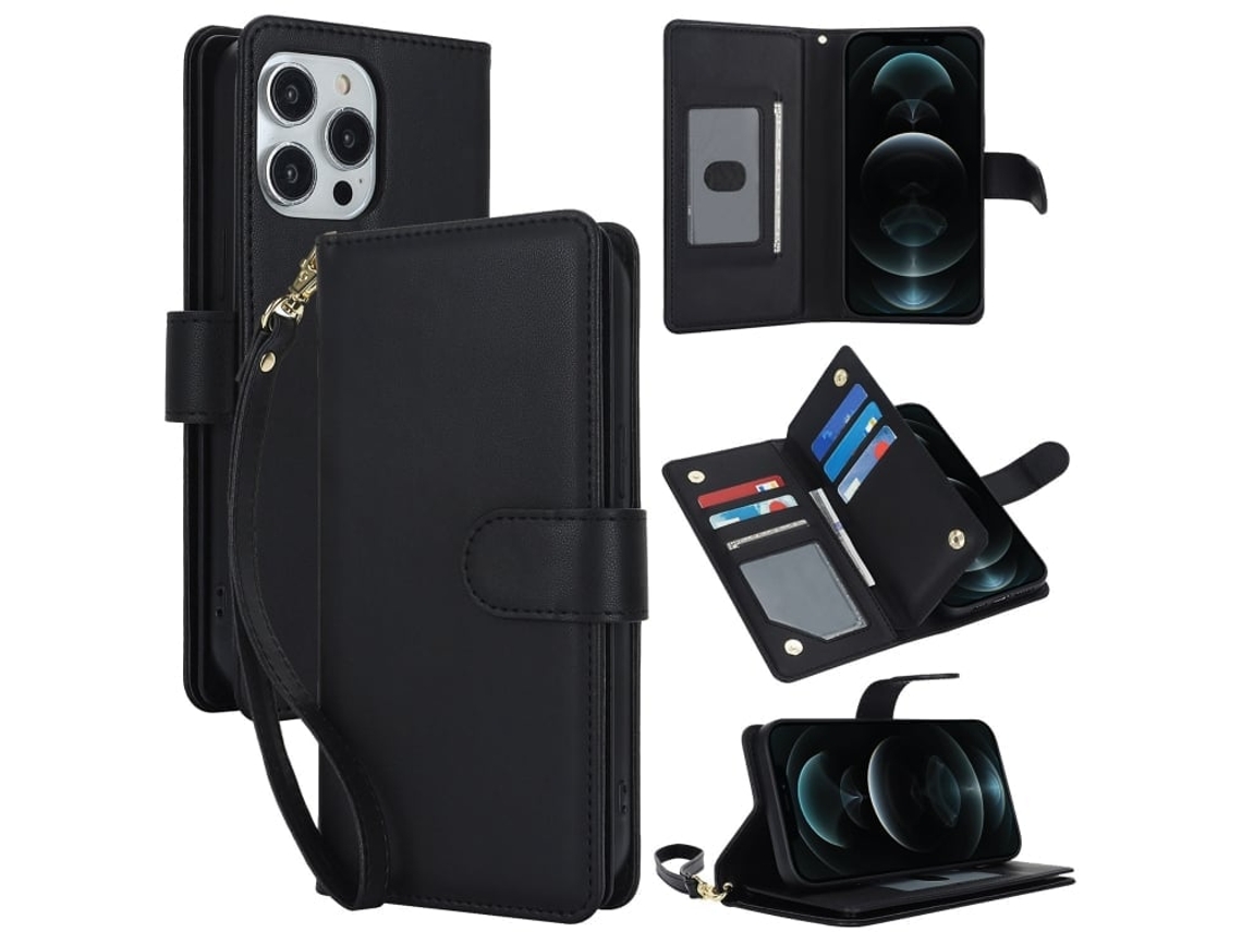 Capa Carteira De Couro Para Iphone 12 Pro Max - Com Rfid - Para Vários Cartões
