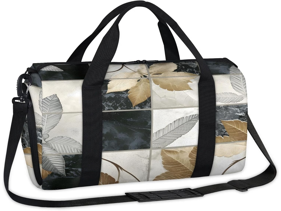Bolsa Esportiva Quadrada com Estampa de Folhas e Mármore 45 X 21,5 X 23 Cm Tecido de Poliéste