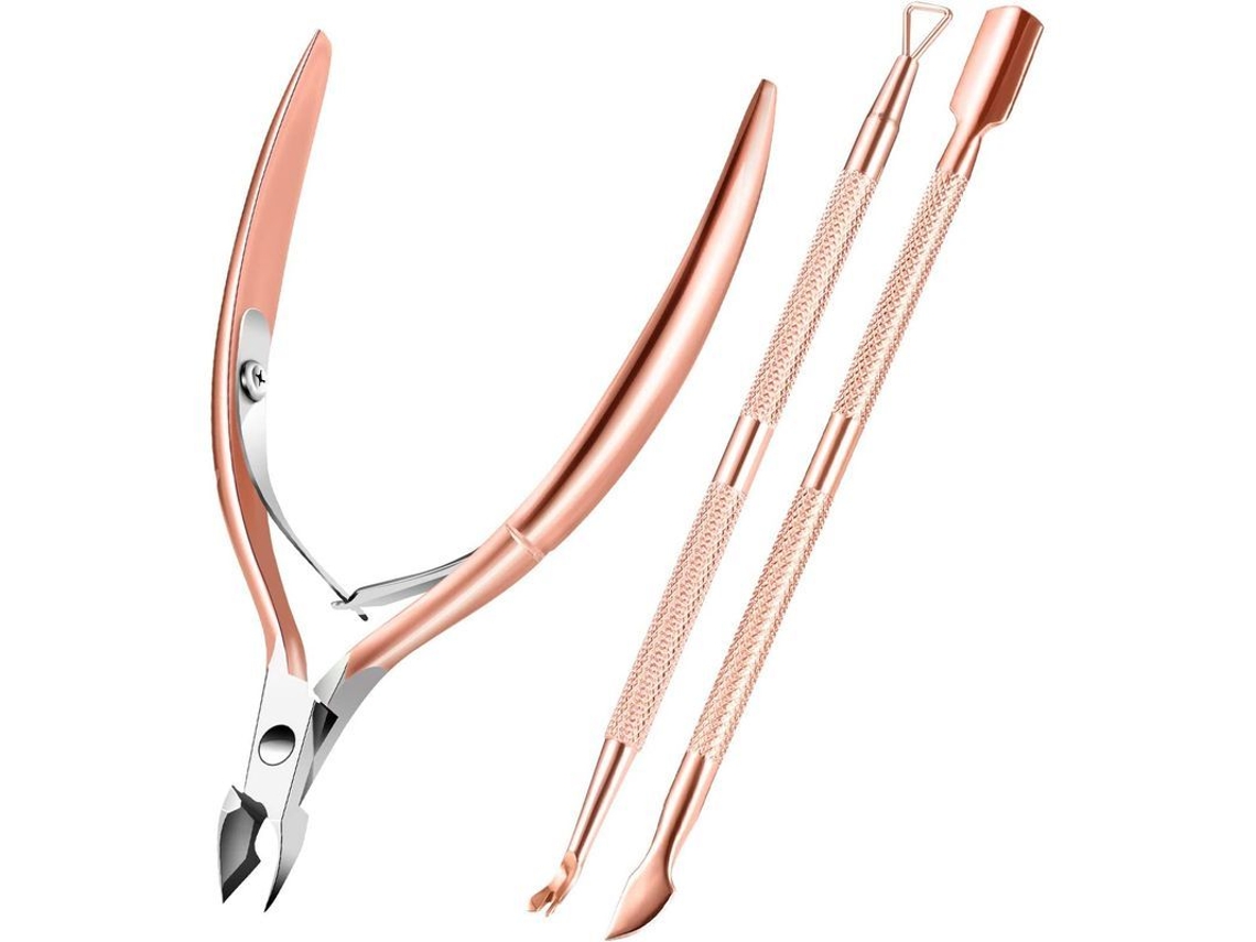 Kit de Ferramentas de Manicure e Pedicure com Alicate, Puxador e Removedor de Cutículas (ouro Rosa)