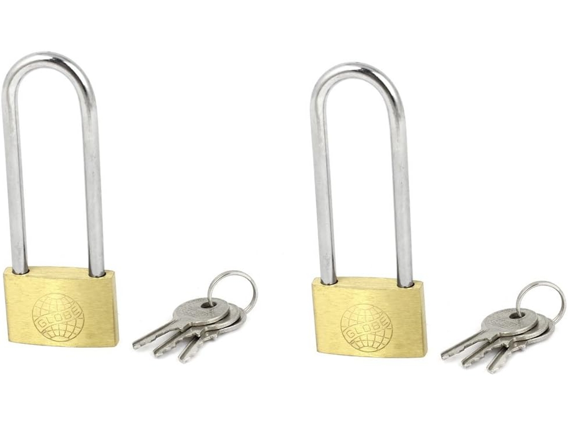 Conjunto de 2 Cadeados Latão com Haste Longa para Armário/mala Garagem, 30mm Largura, 6 Chaves CHABERLU