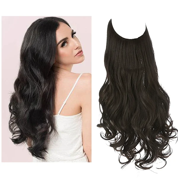 Aplique de Cabelo Sintético Ondulado com Presilha, Ombré Natural Preto, Loiro e Rosa, Peça Única AQUAFORGE