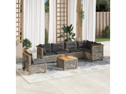 Vidaxl 7 Pcs Conjunto Sofás P/ Jardim C/ Almofadões Vime Pe Cinzento