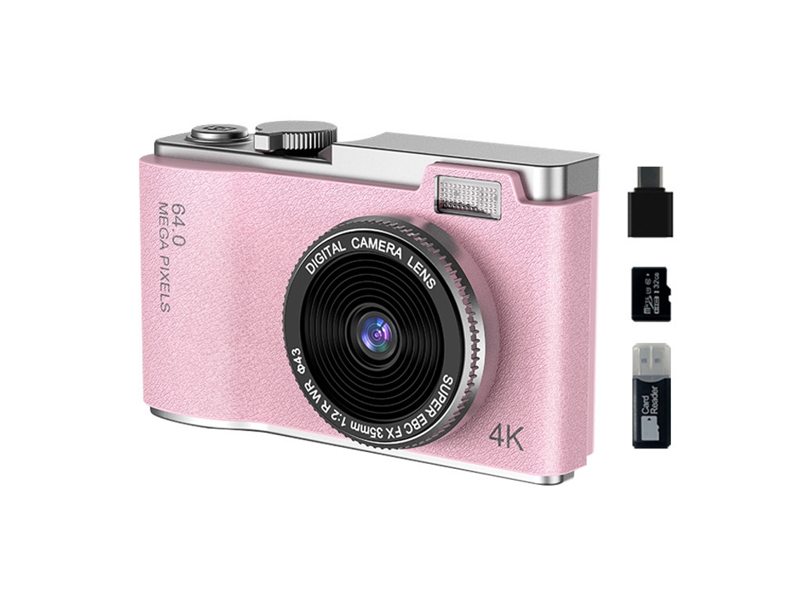 Câmara Digital Tela Ips Hd De 2,4 Polegadas (rosa - Cartão De 64 Gb) Cuich
