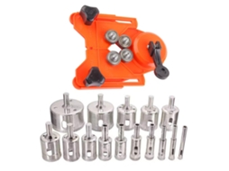 Kit com 16 brocas diamantadas e guia de 6 a 50 mm para azulejo, vidro, cerâmica, mármore e granito.