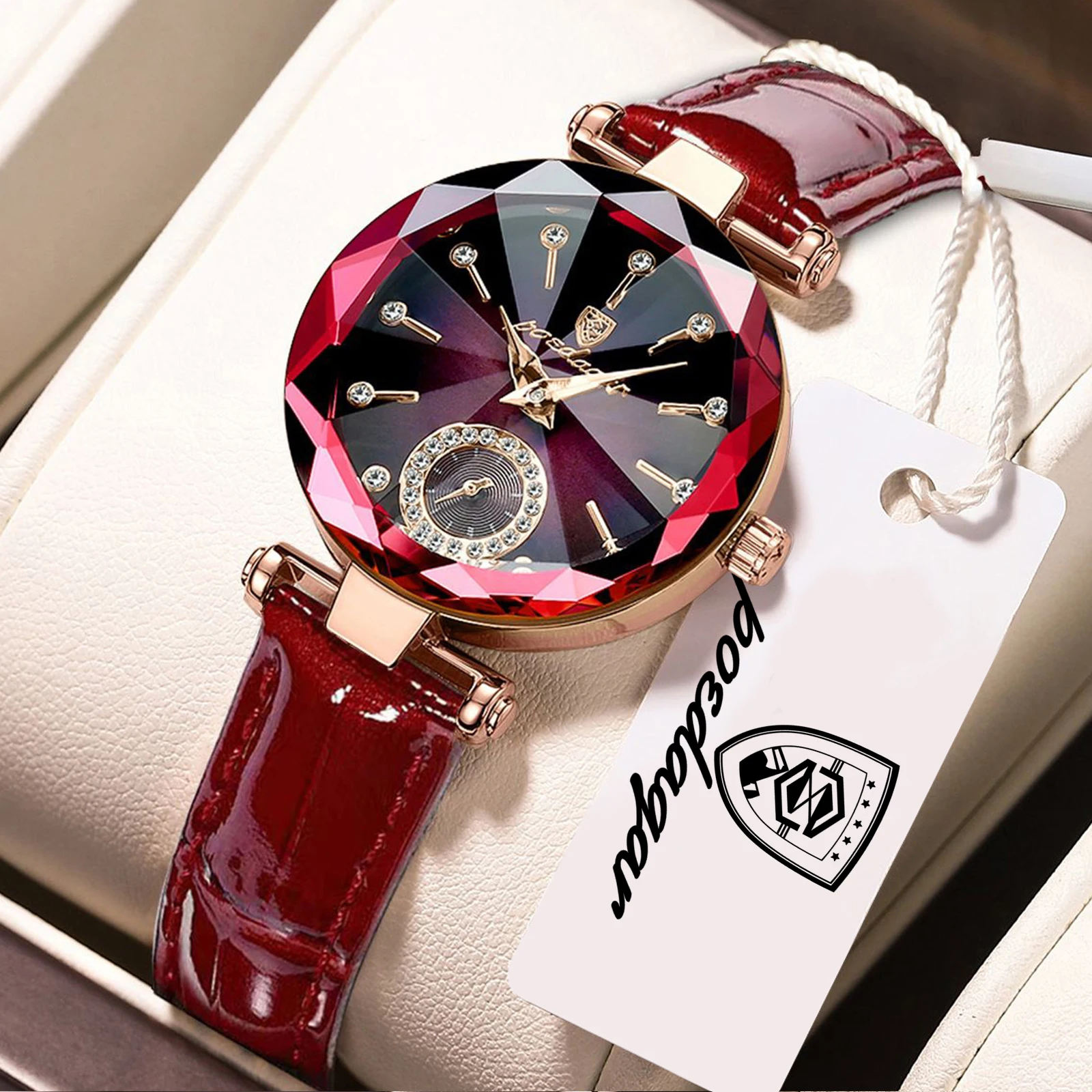 (ouro Rosa E Roxo) Relógio Feminino Requintado E Elegante De Alta Qualidade, Em Couro Genuíno À Prova D'água.