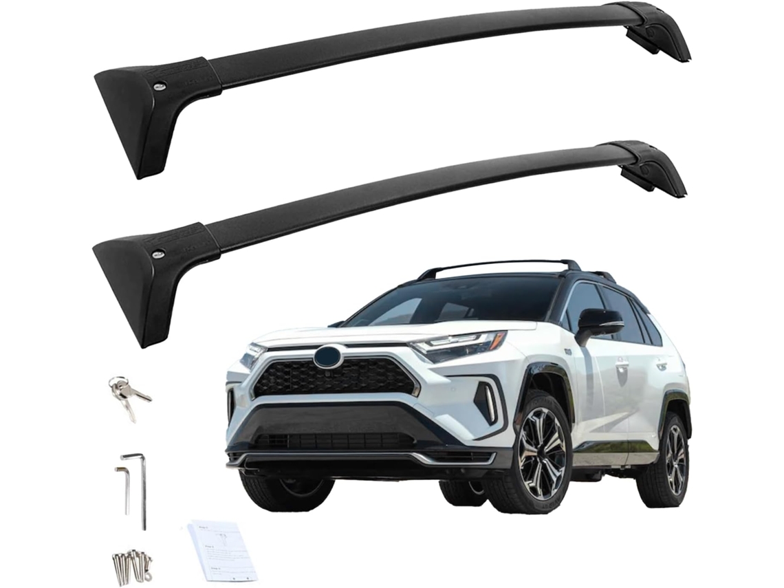 Barras de teto para Rav4 2019-2024, 2 barras de teto em liga de alumínio com travas, barras de teto, suporte para bicicletas, barras de teto