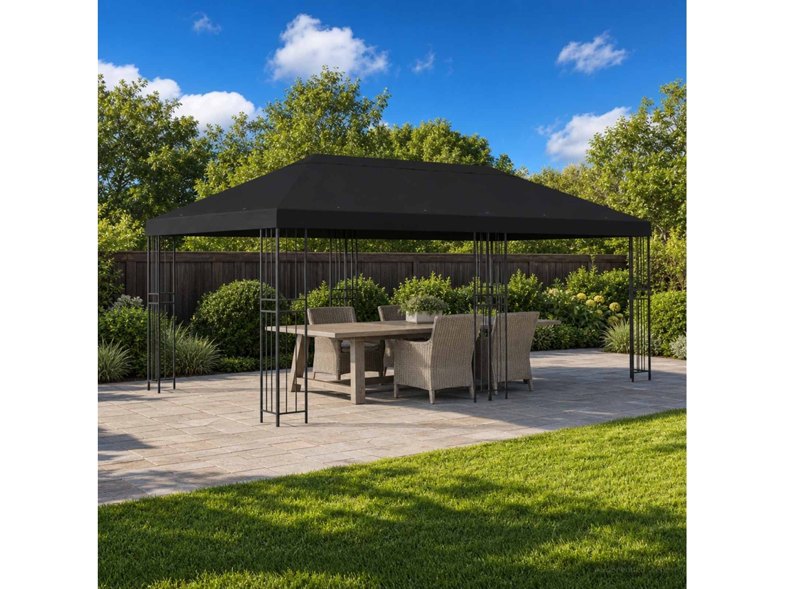 Vidaxl Gazebo De Jardim 6 X 3 M Preto Poliéster E Aço 190 Gsm