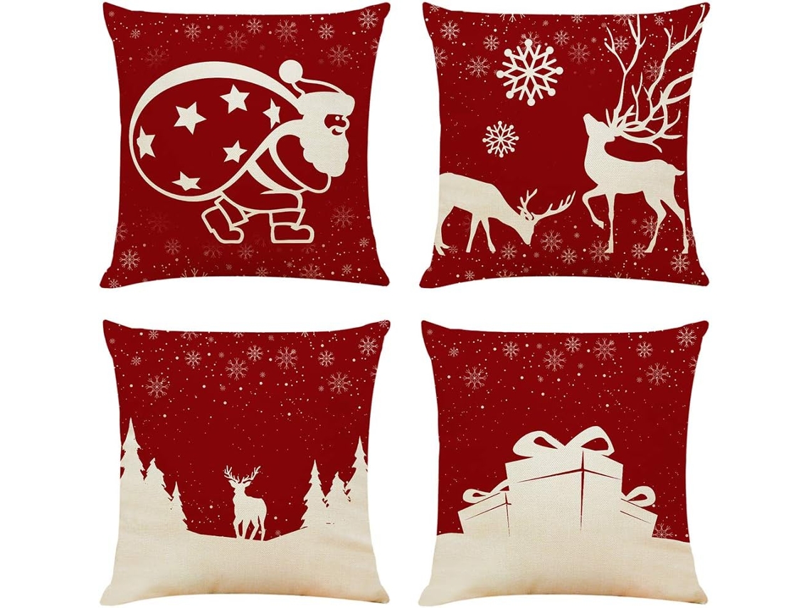 Conjunto De 4 Capas De Almofada Natalinas De 45 Cm X 45 Cm (17,7 Polegadas X 17,7 Polegadas) Para Decoração De Natal.