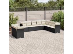 Vidaxl 10 Pcs Conjunto Sofás De Jardim C/ Almofadões Vime Pe Preto